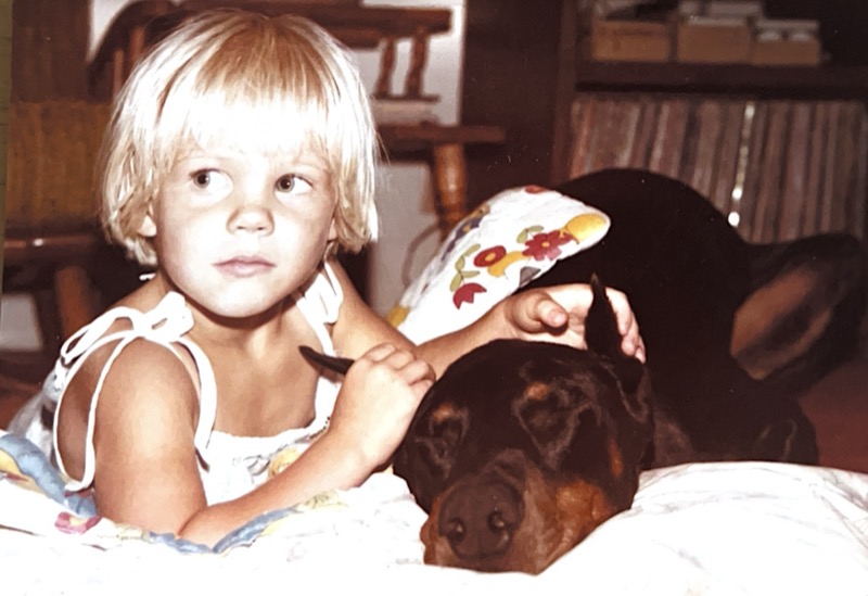 Britta with one of her beloved dogs