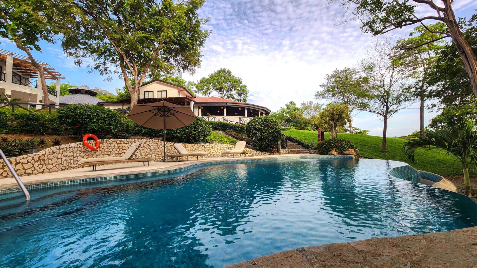 Serene pool area at the retreat venue